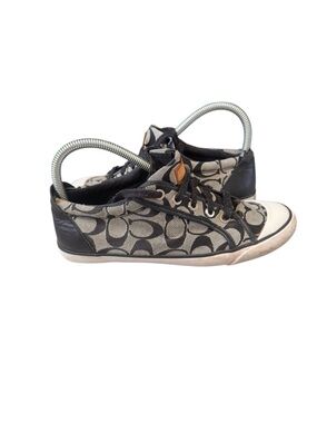 Coach Logo Shoes Women's 8.5 Barrett Signature Sneakers Black Canvas Low Top